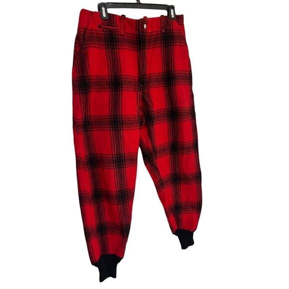 VINTAGE WOOL PANTS Buffalo Plaid Red Black Pockets Jogger Hunt Ski Snow 32x30 - Picture 5 of 16